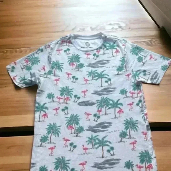 Free Planet Short Sleeve Palm Tree/Flamingo Print Hawaiian T-Shirt Size XS - Picture 3 of 3